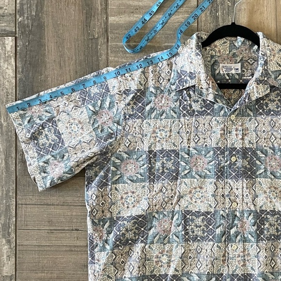 Reyn Spooner Mens Hawaiian Popover Shirt size large Blue Beige Reverse Print USA - Picture 10 of 10